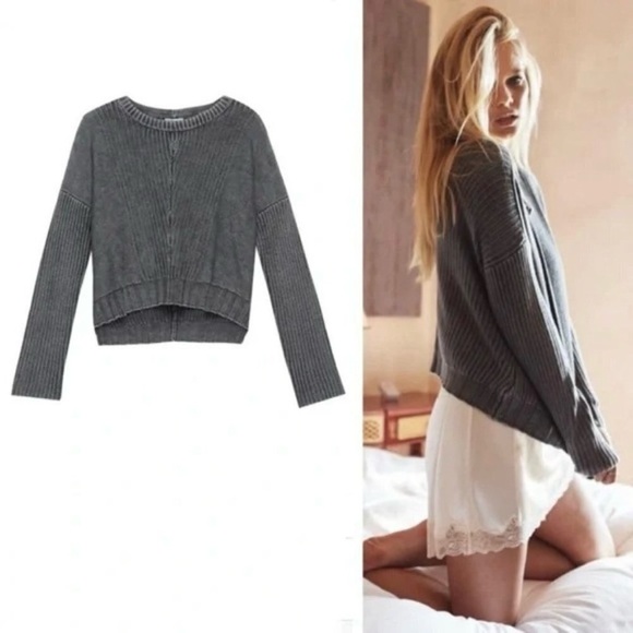 Rails Elsa Knit Sweater Vintage Black Gray Cropped Size Small Slouchy Oversized - Picture 3 of 10